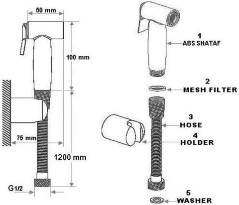 KLUDI RAK Brass ABS Shattaf with hose and wall bracket (RAK32007)